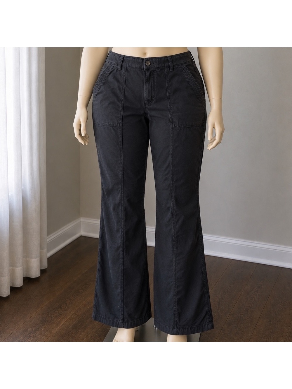Old Navy Women’s Utility Pants 18 Tall Black Wide Leg Stretch Cotton Workwear